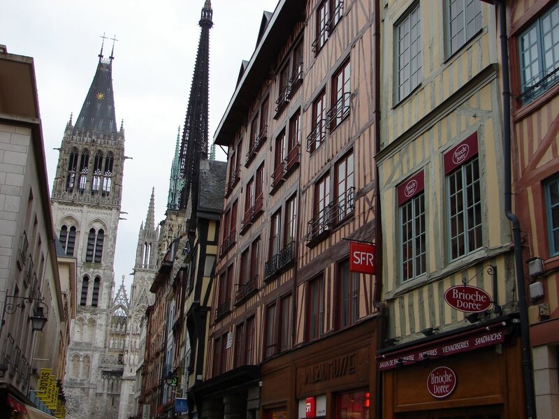Narrow street with historic buildings