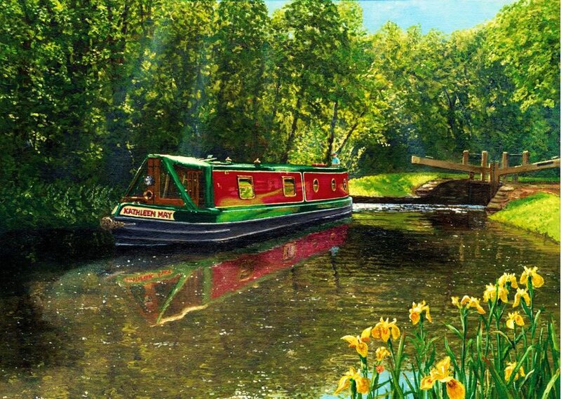 Narrowboat on Canal — Green, Serene, Afternoon