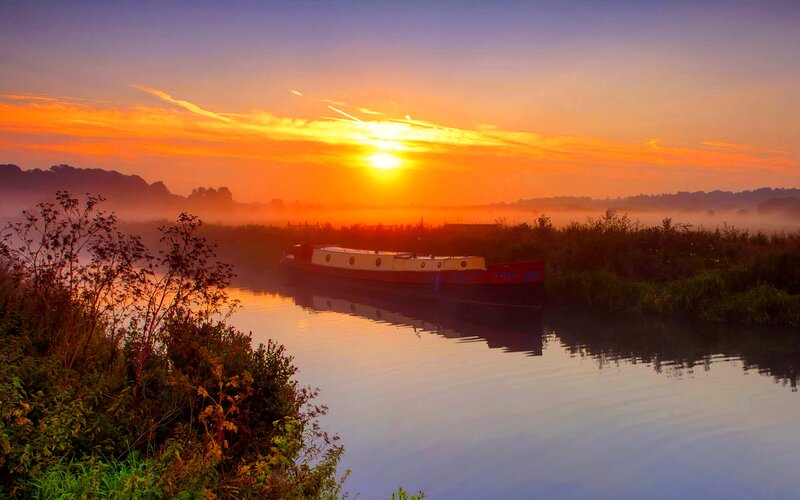 Narrowboat on Canal — Orange