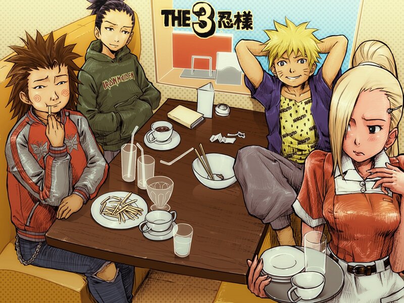 Naruto and friends at a cafe