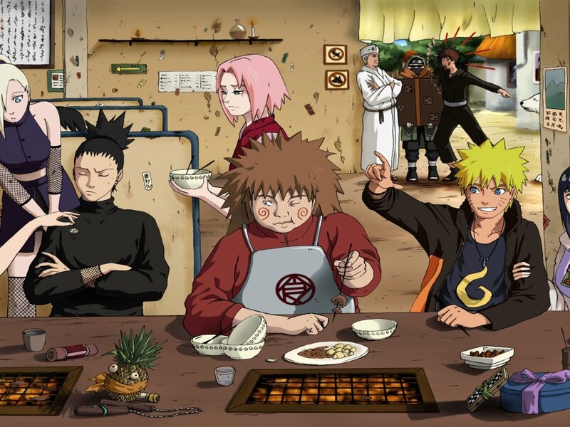 Naruto and friends at a restaurant