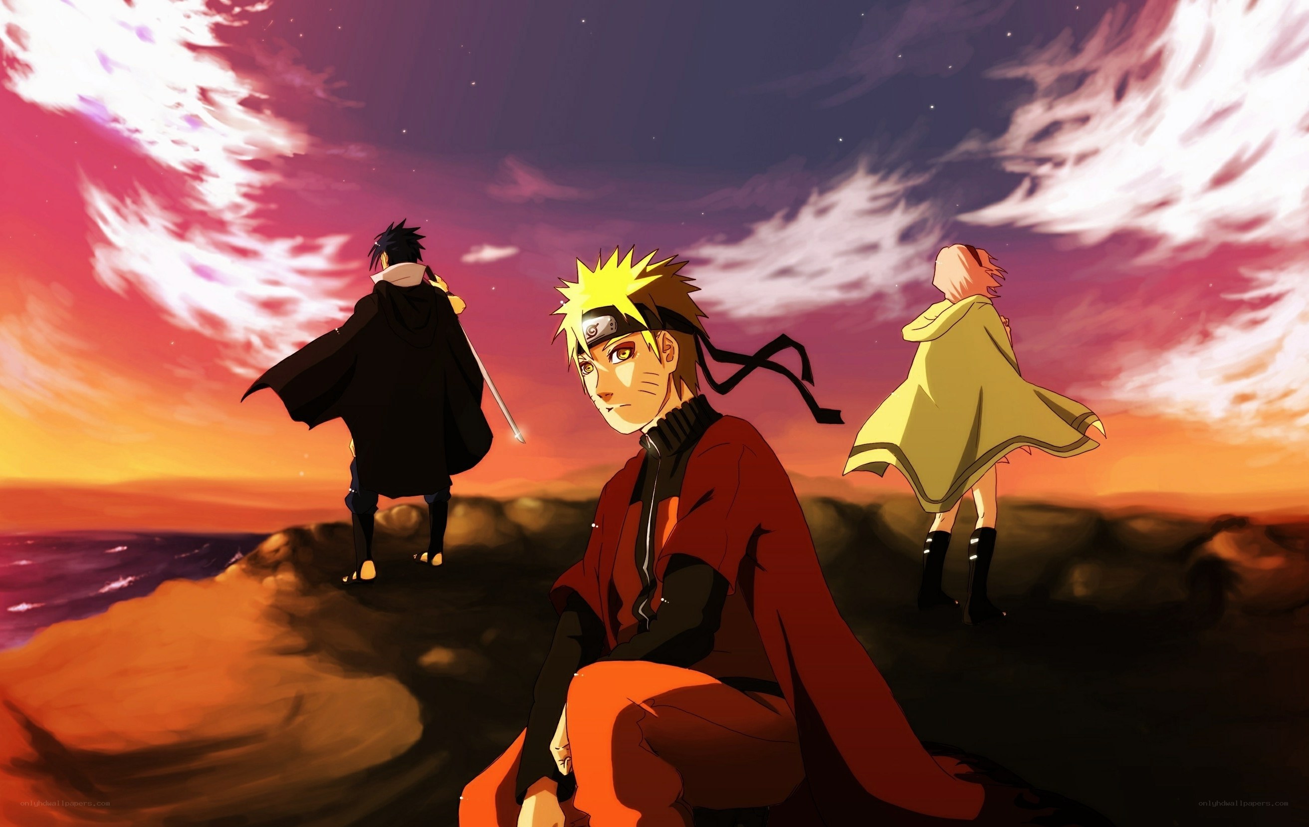 Naruto and friends at sunset