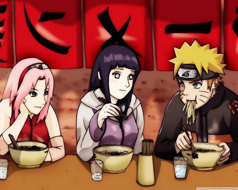 Naruto and friends eating ramen