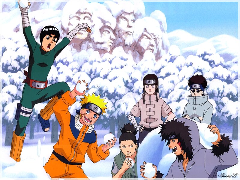 Naruto and friends in snowball fight