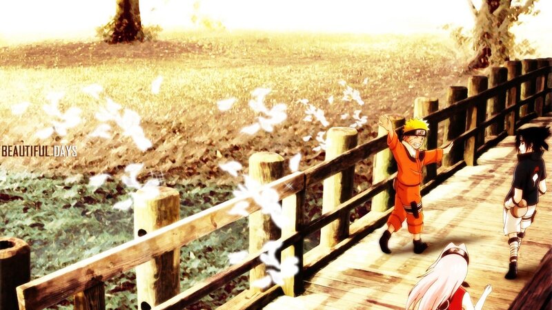Naruto and friends on a bridge