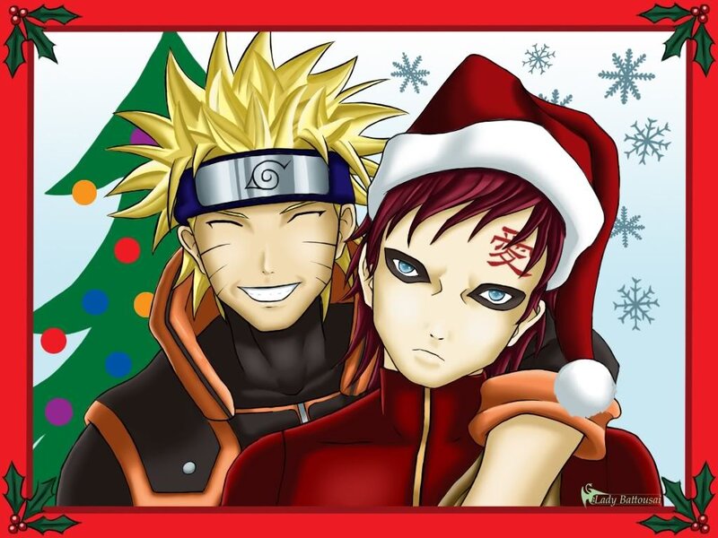 Naruto and Gaara in Santa Hats