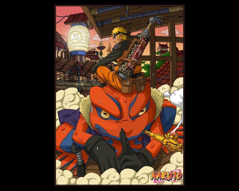 Naruto and Gamabunta in village