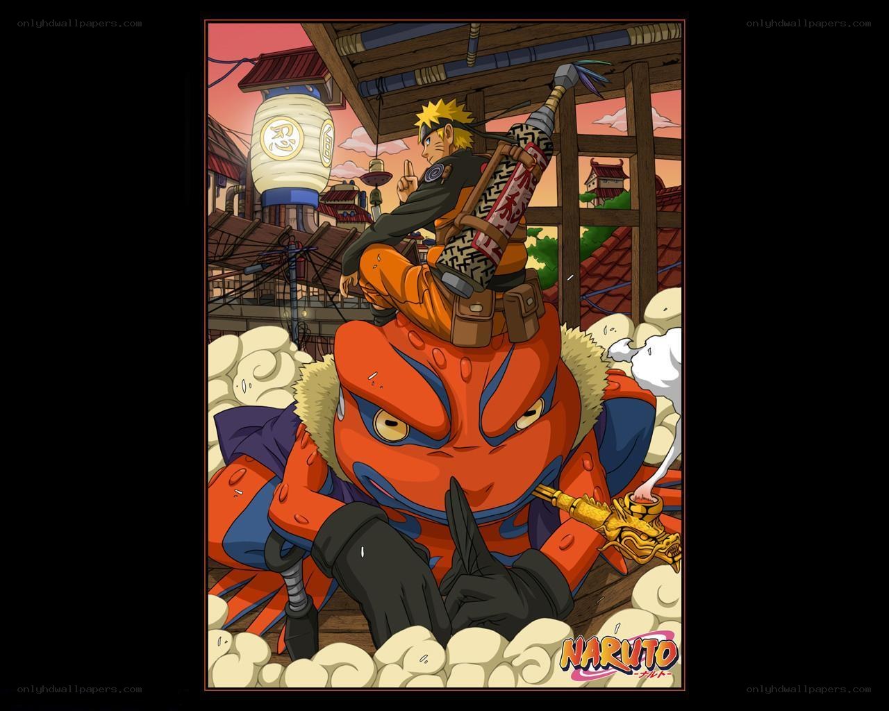 Naruto and Gamabunta in village
