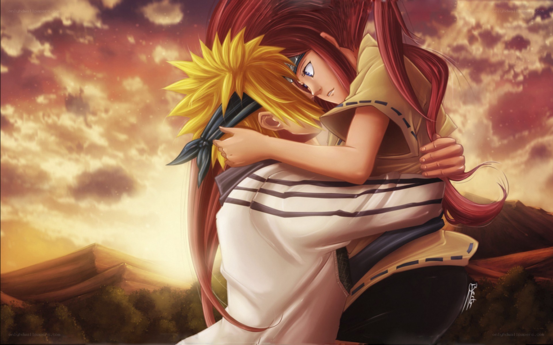 Naruto and Hinata embrace