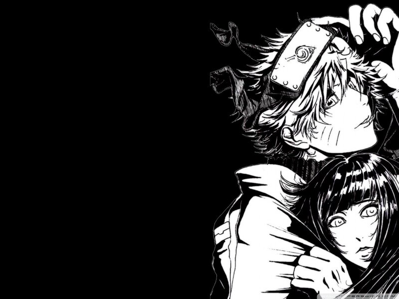 Naruto and Hinata in black and white