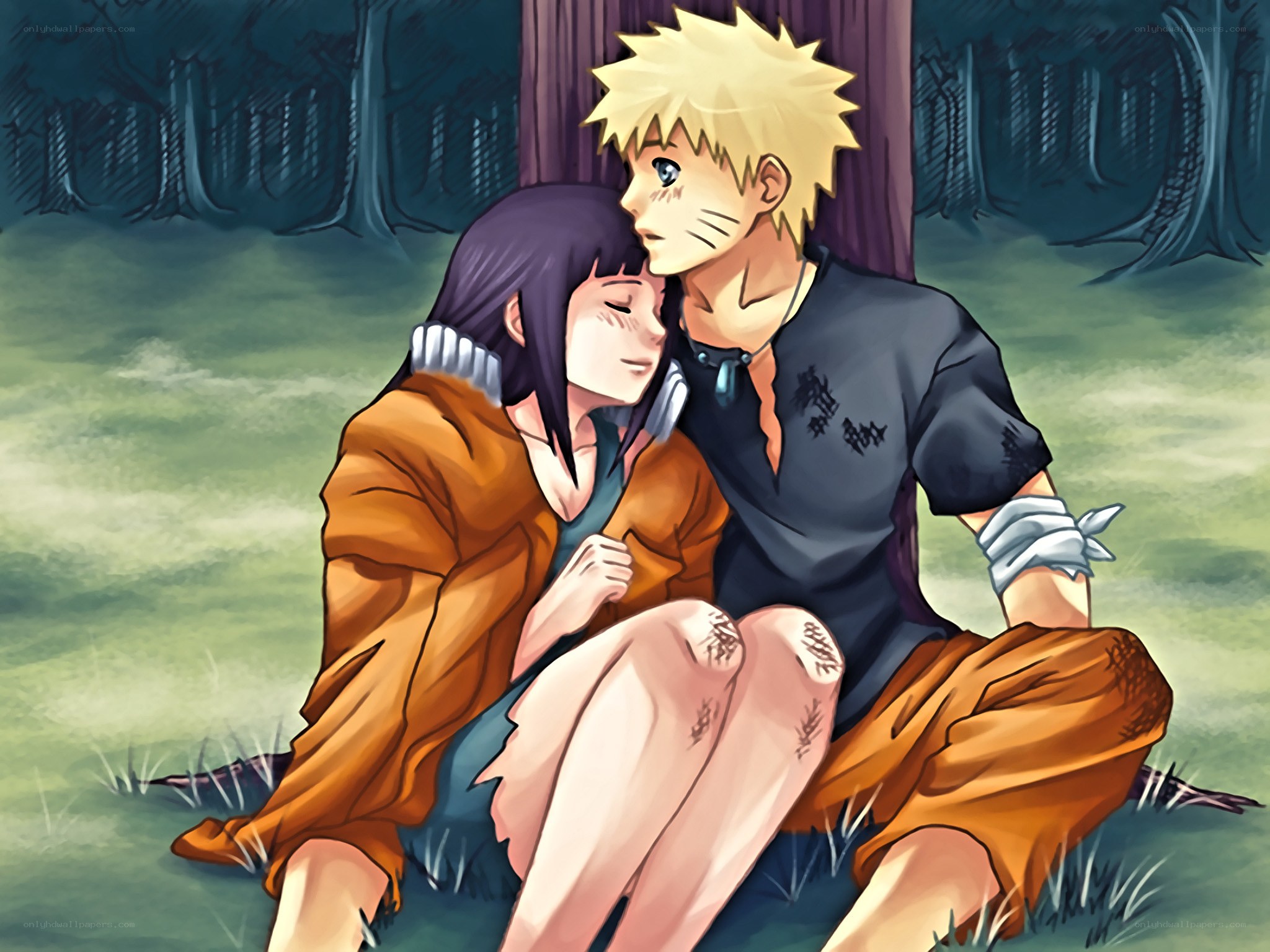 Naruto and Hinata in forest