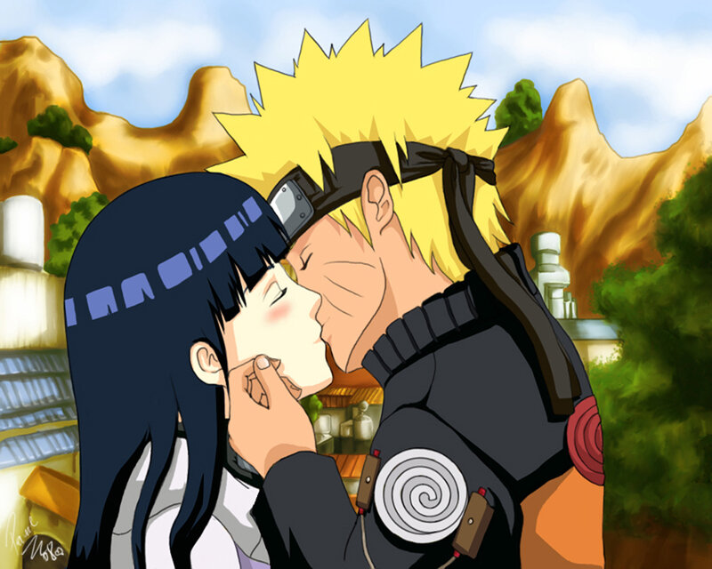 Naruto and Hinata Kissing — Yellow, Romantic, Afternoon, Digital Art