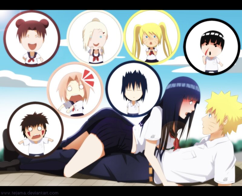 Naruto and Hinata Sitting — Blue, Playful