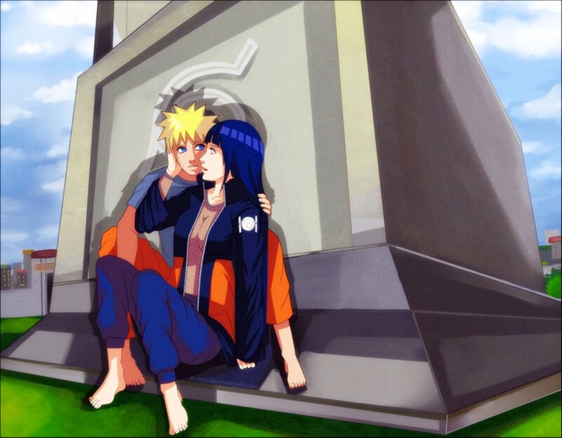 Naruto and Hinata Sitting — Blue