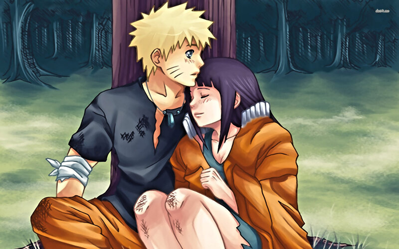 Naruto and Hinata Sitting — Green, Calm