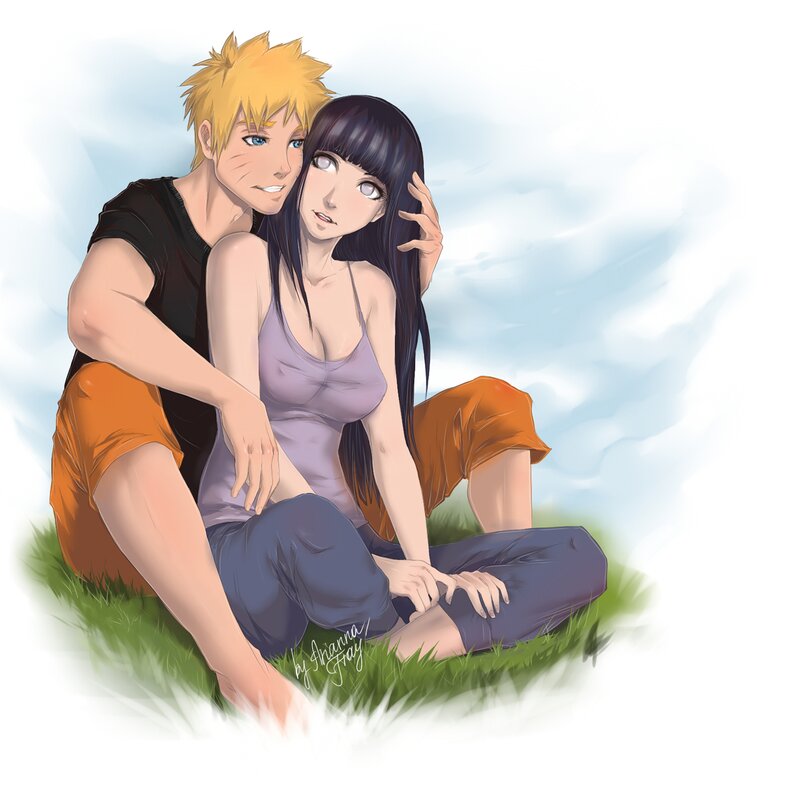 Naruto and Hinata Sitting — Green