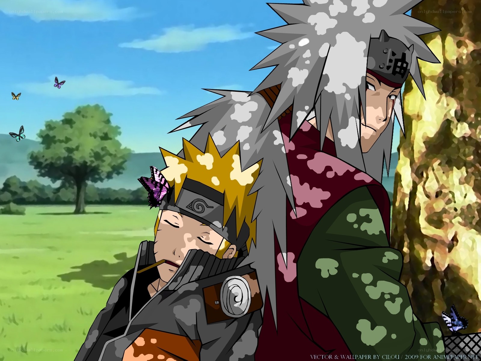 Naruto and Jiraiya resting