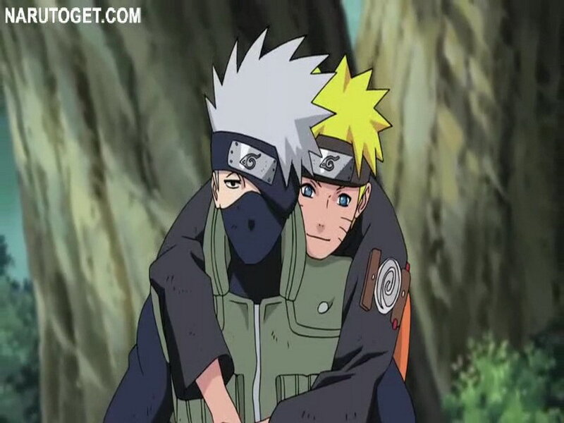 Naruto and Kakashi in forest