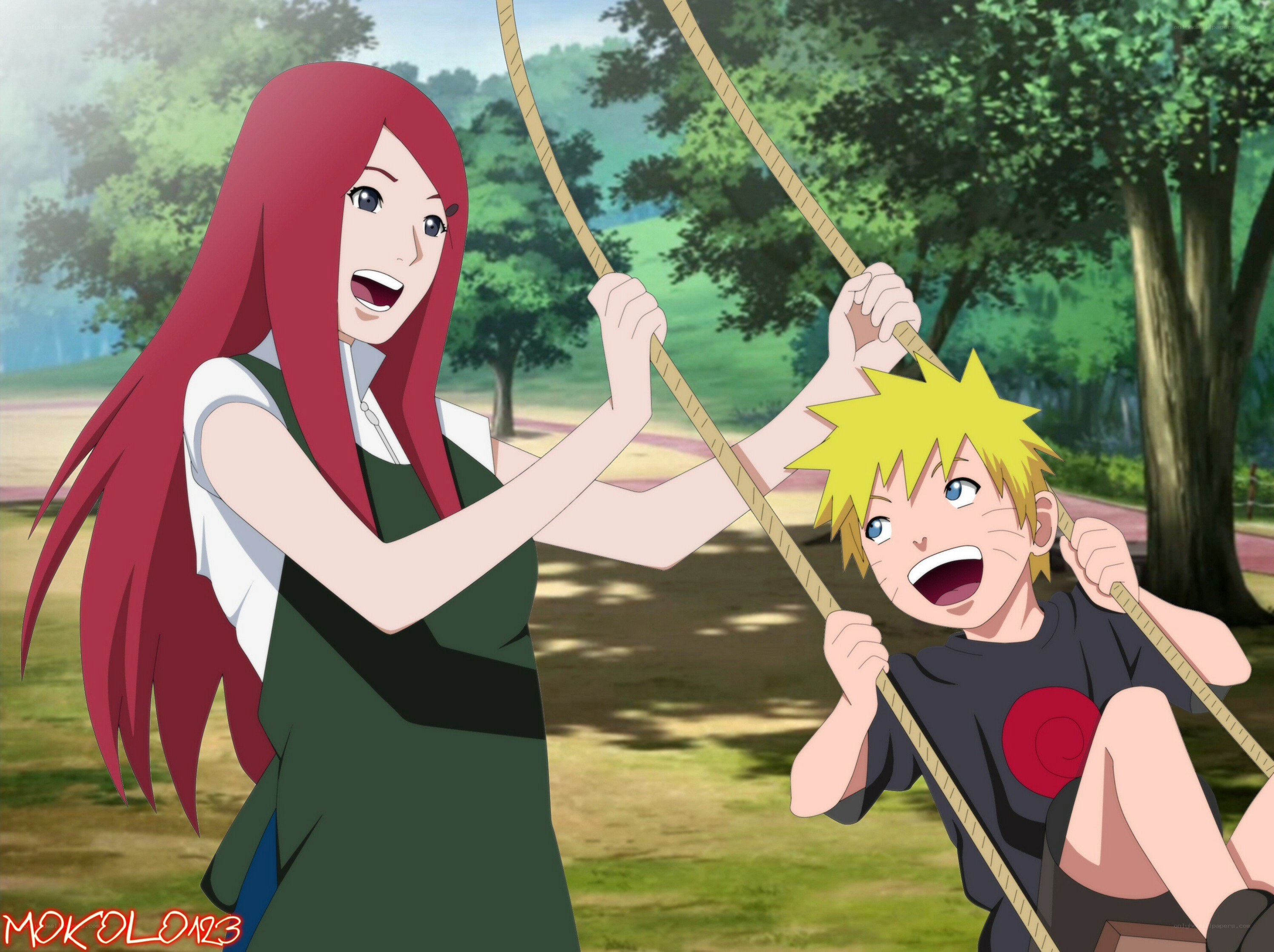 Naruto and Kushina on a swing