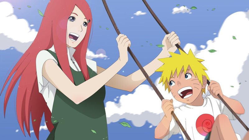 Naruto and Kushina on a swing