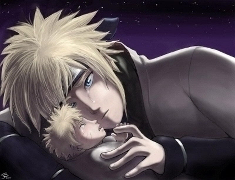 Naruto and Minato embracing