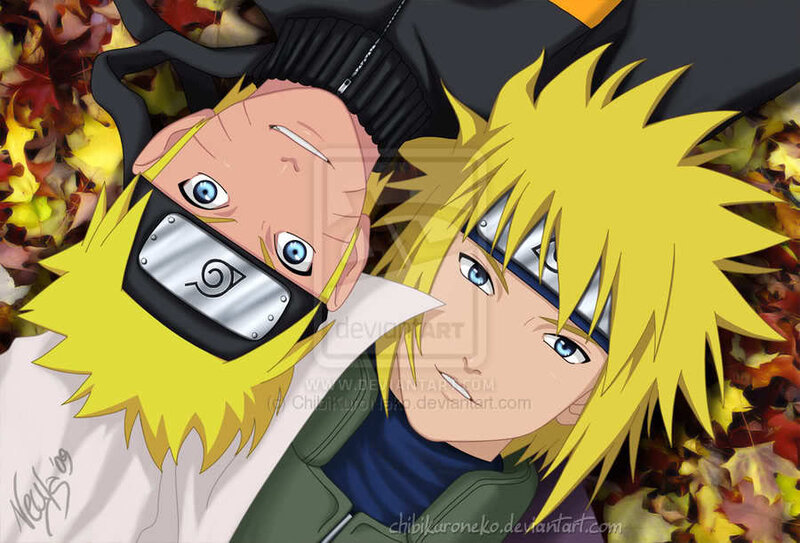 Naruto and Minato in autumn leaves