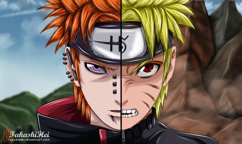 Naruto and Pain split face