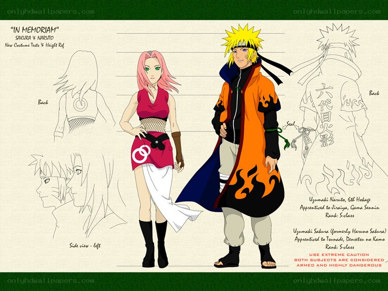 Naruto and Sakura character designs