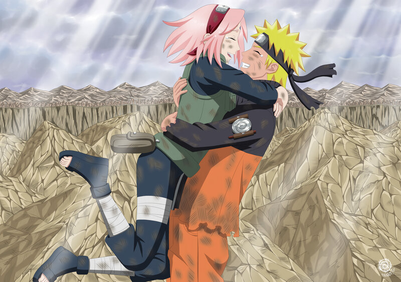 Naruto and Sakura Hugging — Orange, Dramatic