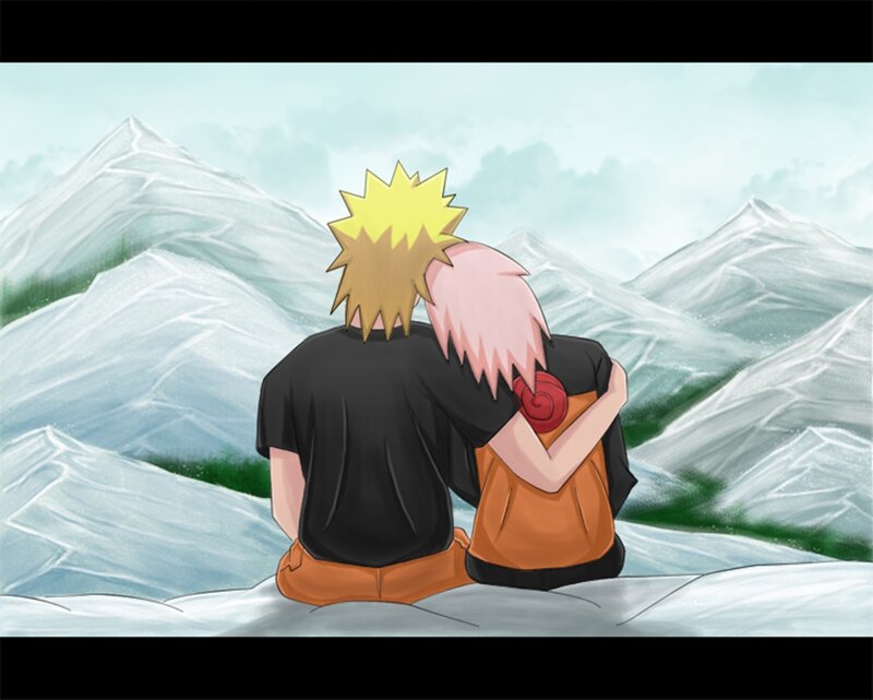 Naruto and Sakura Hugging — White
