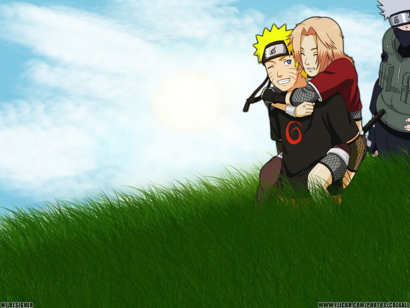 Naruto and Sakura in a field