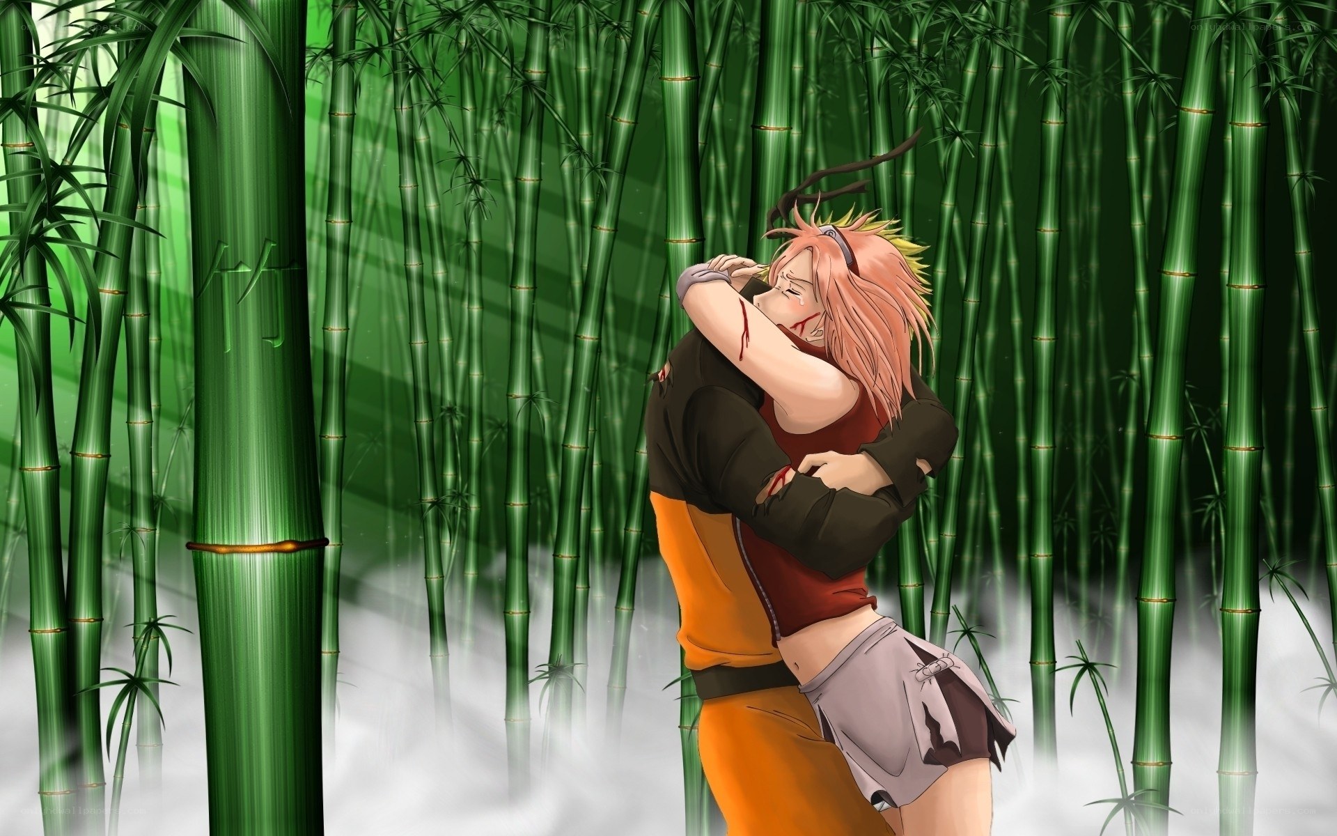 Naruto and Sakura in bamboo forest
