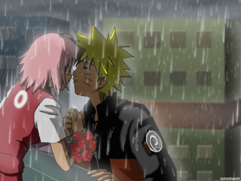 Naruto and Sakura kiss in the rain