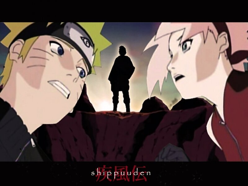 Naruto and Sakura Looking at a Silhouette