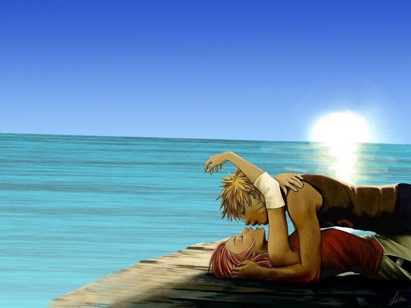 Naruto and Sakura on the beach