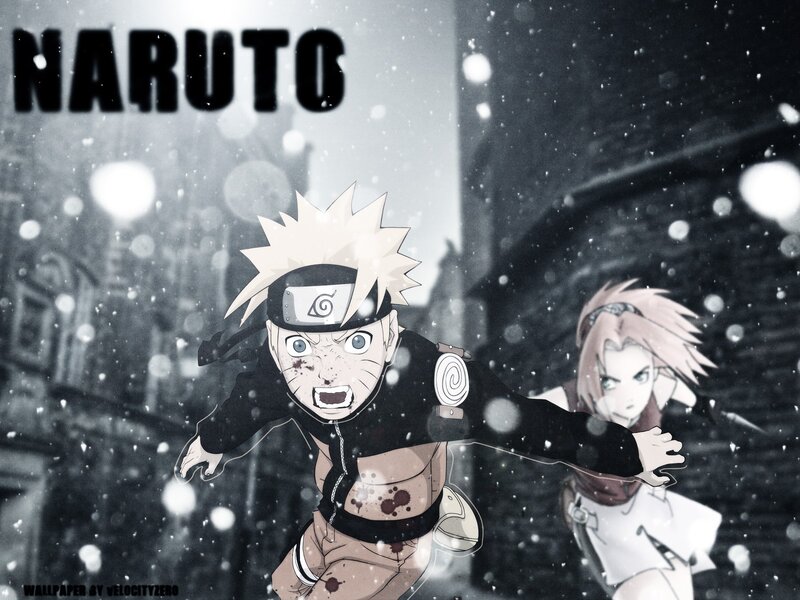 Naruto and Sakura Running — Black