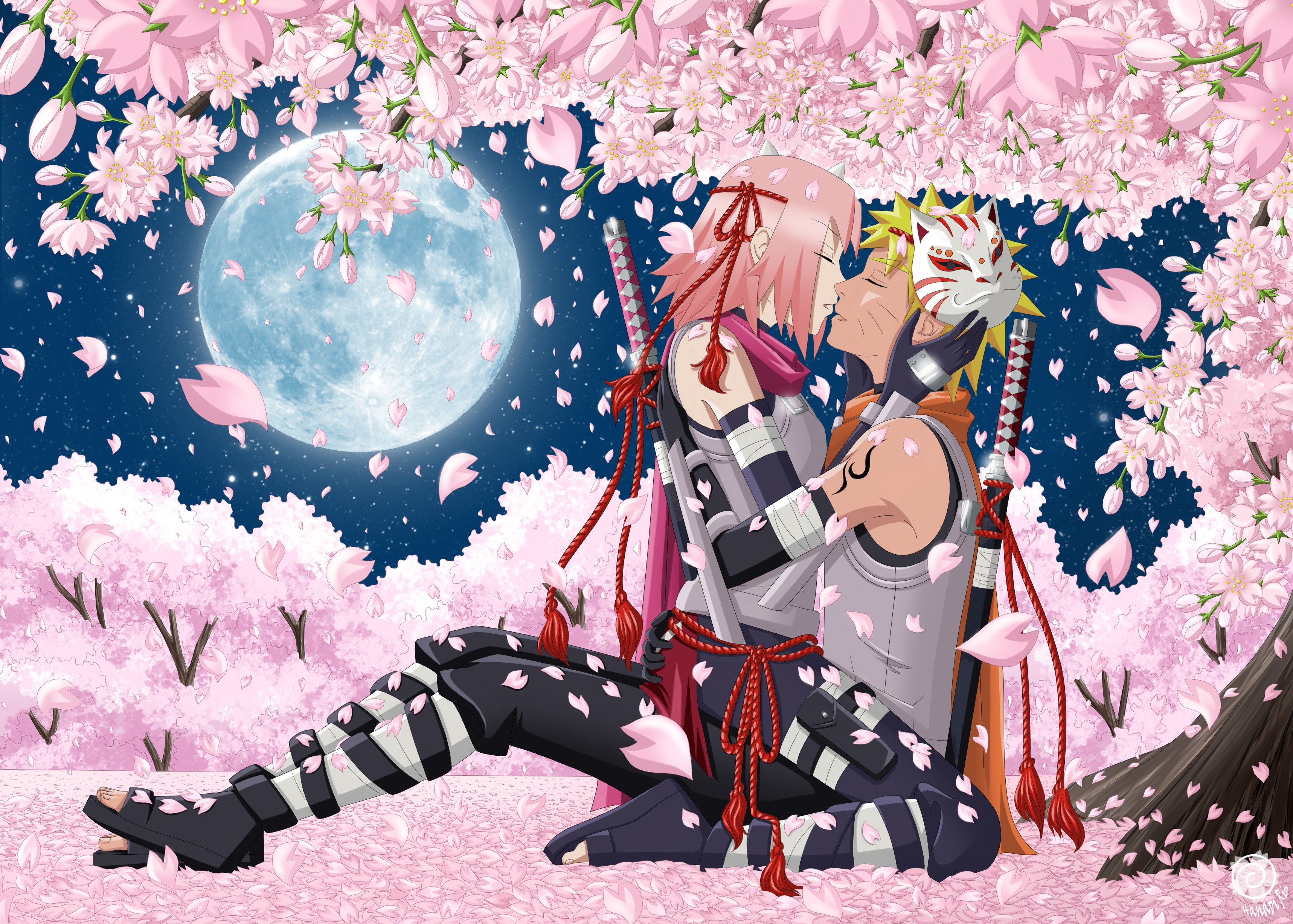 Naruto and Sakura under cherry blossoms
