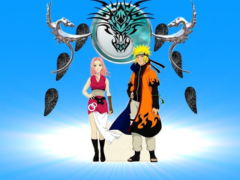 Naruto and Sakura with dragon emblem