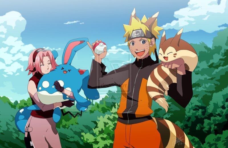 Naruto and Sakura with Pokémon