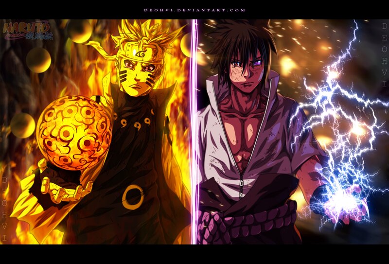 Naruto and Sasuke Battle — Yellow, Dramatic, Anime