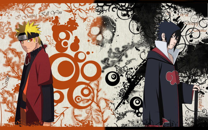 Naruto and Sasuke Characters — Orange, Dramatic, Anime, Akatsuki Cloak