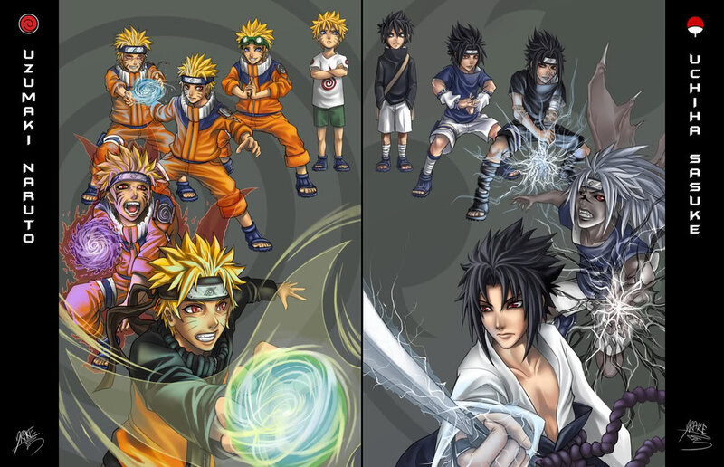 Naruto and Sasuke Characters — Orange, Dramatic, Anime, Chakra