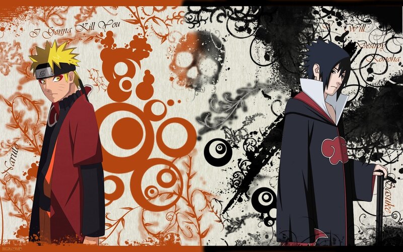 Naruto and Sasuke Characters — Orange, Dramatic, Anime, Skull