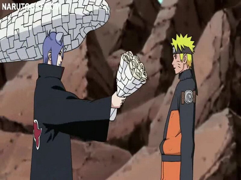 Naruto and Sasuke exchange scrolls
