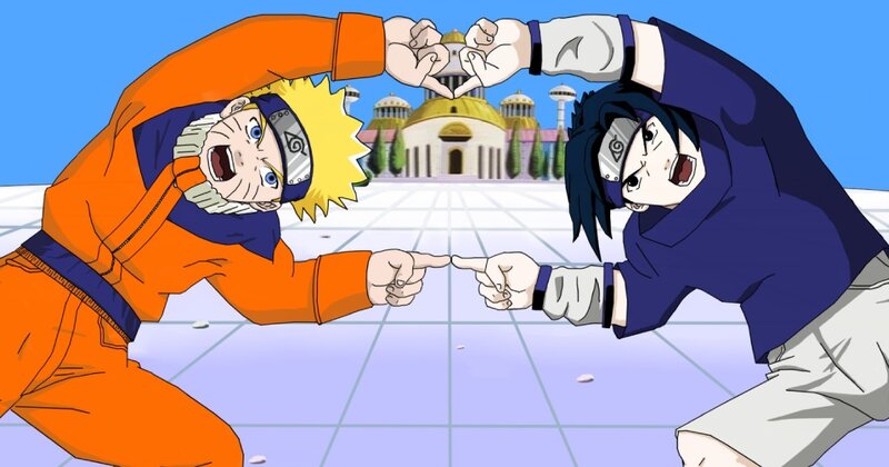 Naruto and Sasuke Facing Off — Orange, Intense