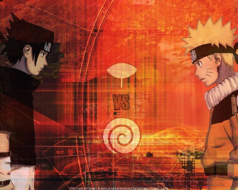 Naruto and Sasuke Facing Off — Red