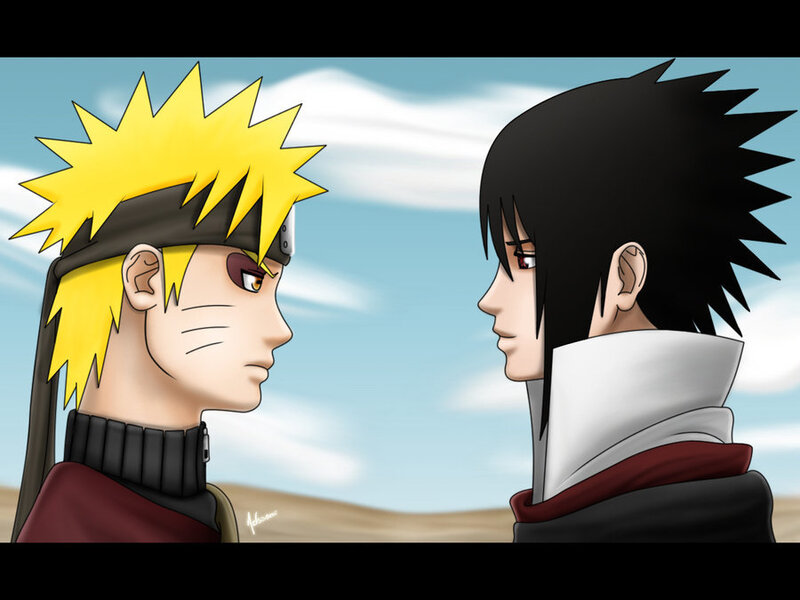 Naruto and Sasuke Facing — Yellow, Dramatic