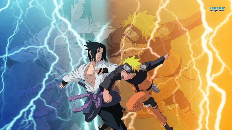 Naruto and Sasuke Fighting — Blue, Dramatic, Anime, Lightning, Chakra