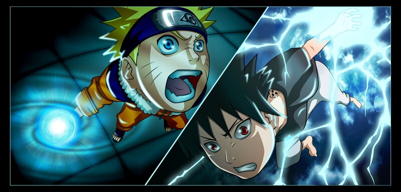 Naruto and Sasuke Fighting — Blue, Dramatic, Anime