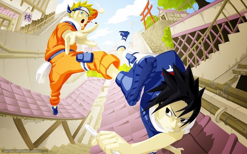 Naruto and Sasuke Fighting — Orange, Action-packed